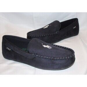 NIB Polo Ralph Lauren Men's Suede Moccasin Slippers Navy Blue‎ 13